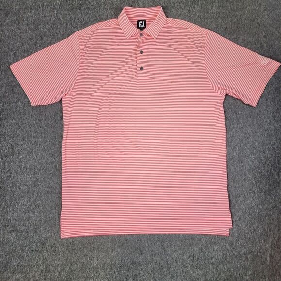 FJ FootJoy Golf Polo Shirt Mens L Large Performance Pink Gray White Striped - Picture 1 of 9
